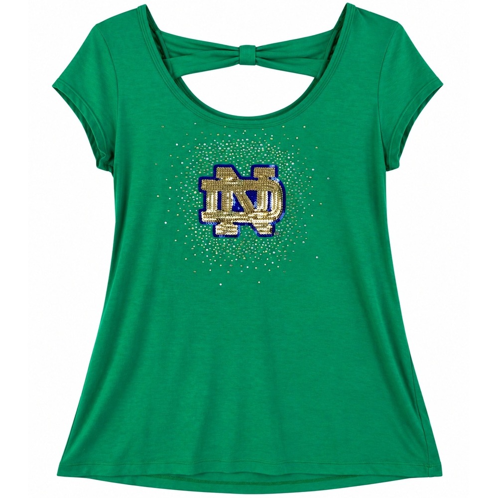 Meesh & Mia Notre Dame Fighting Irish Womens M Rhinestone Sequin Green Top USA